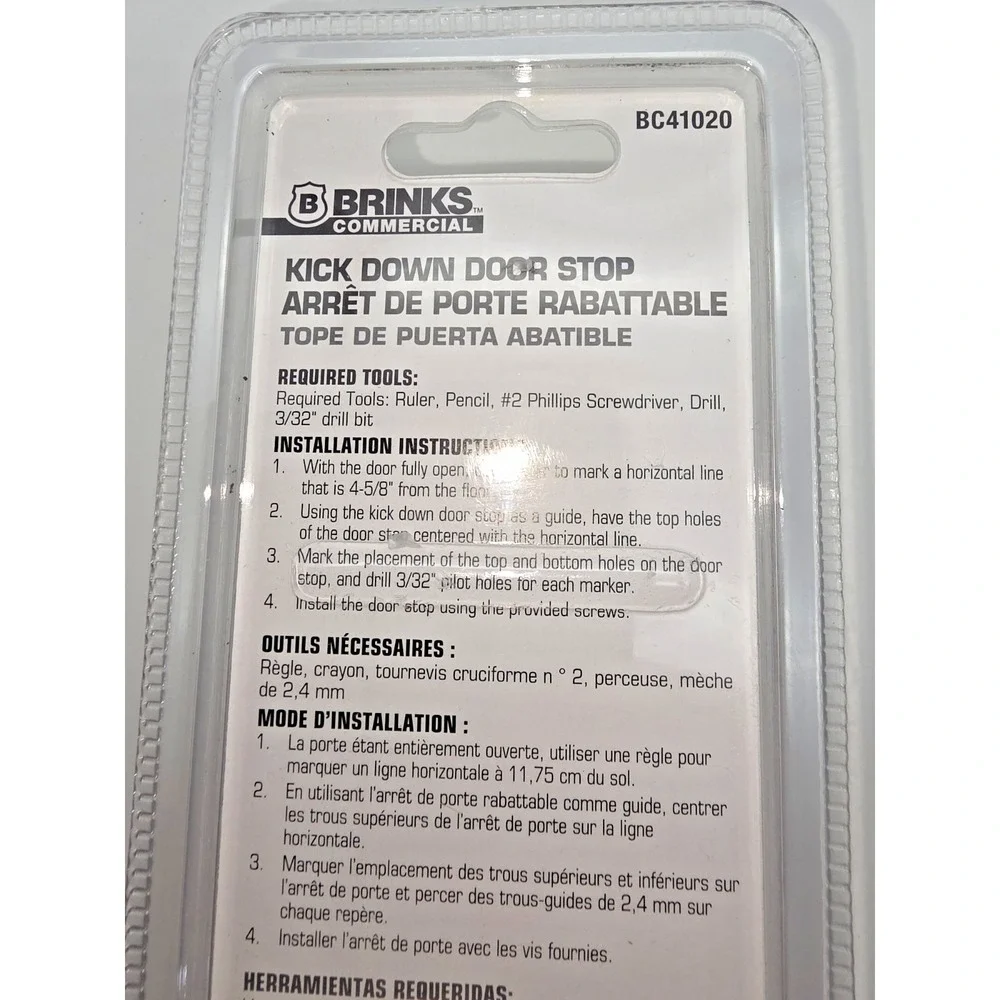 Brinks Matte Black Commercial Kick Down Door Stop Easy Install BC41020 NIP
